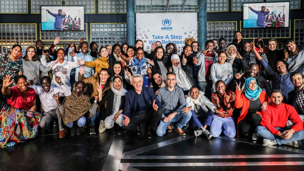 Switzerland. Young refugees attend the Global Refugee Forum in Geneva