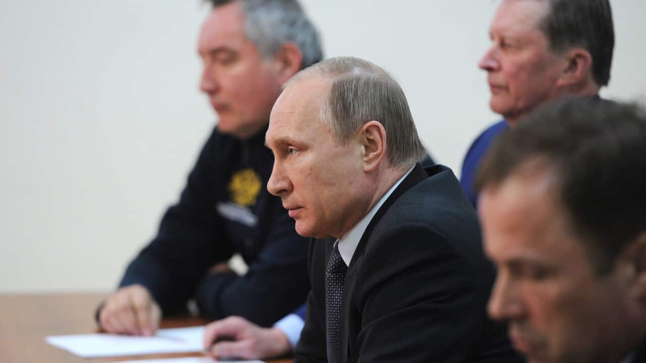 Russian President Vladimir Putin at the Vostochny cosmodrome, outside Uglegorsk on April 27 2016.