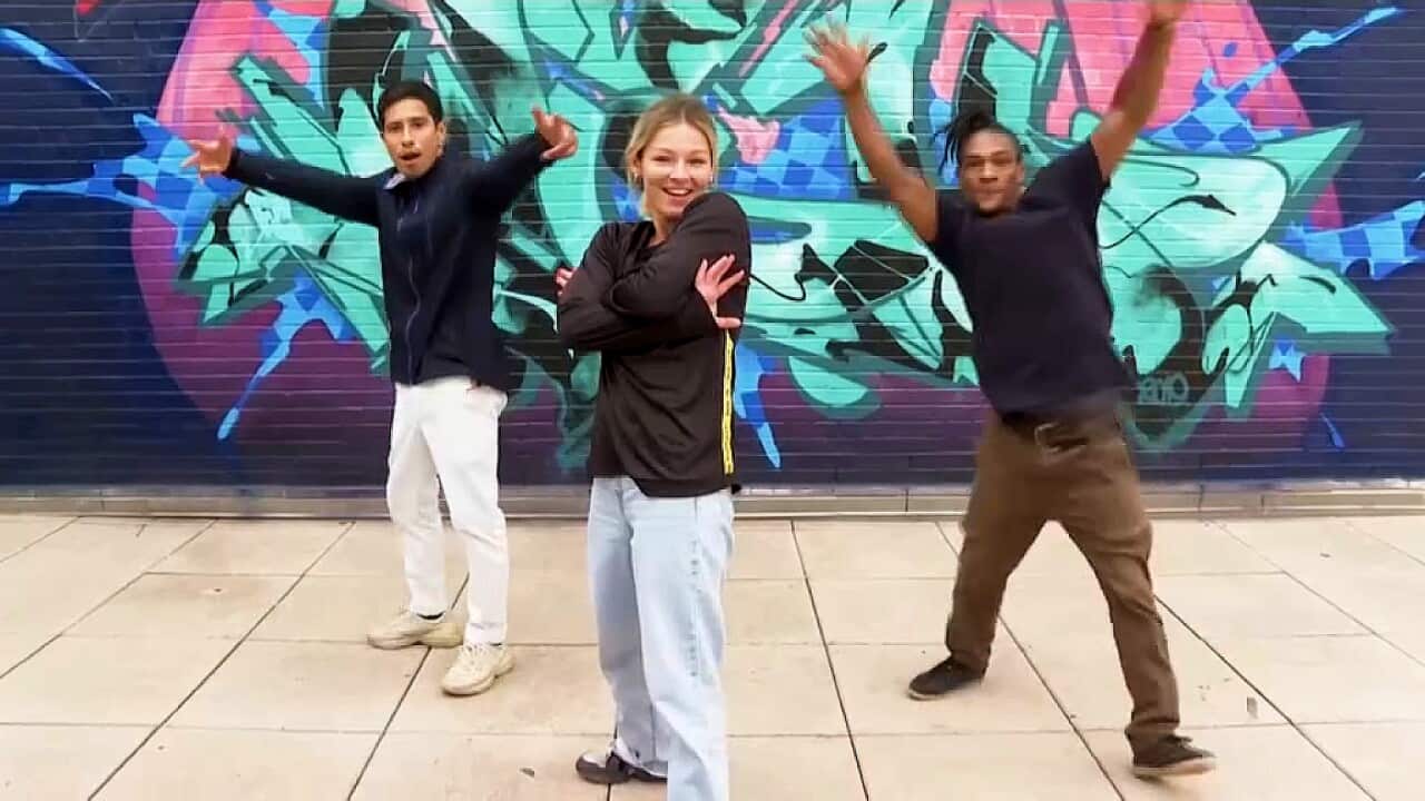 Breakdancers Victor Montalvo, Kateryna Pavlenko and Fabiano Lopes