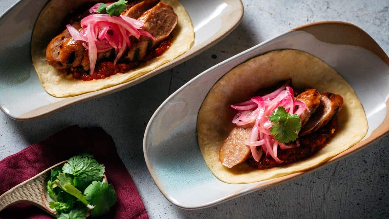 Sausage sizzle tacos with chipotle salsa