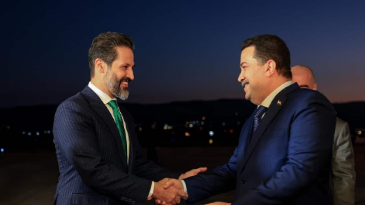 Qubad Talabani KR Deputy PM greets Iraq PM Al-Sudani.png