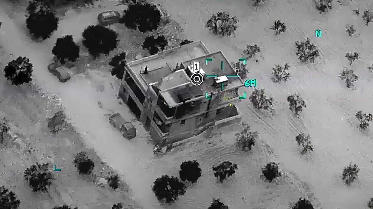 Image from Department of Defense video of the compound before a raid in Syria's northwestern Idlib province