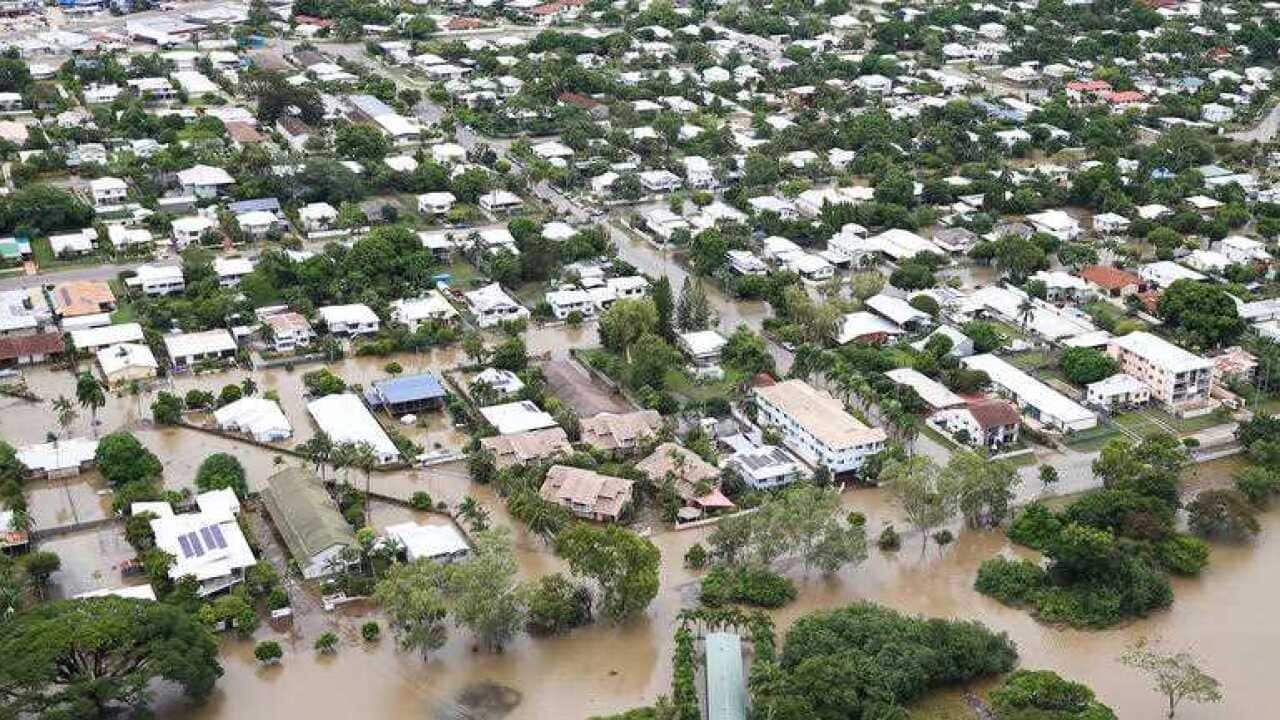 Houses inundated with flood waters are seen in Townsville, North Queensland, Tuesday, February 5, 2019.