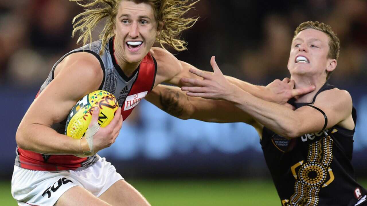 Stand-in Essendon skipper Dyson Heppell (L)