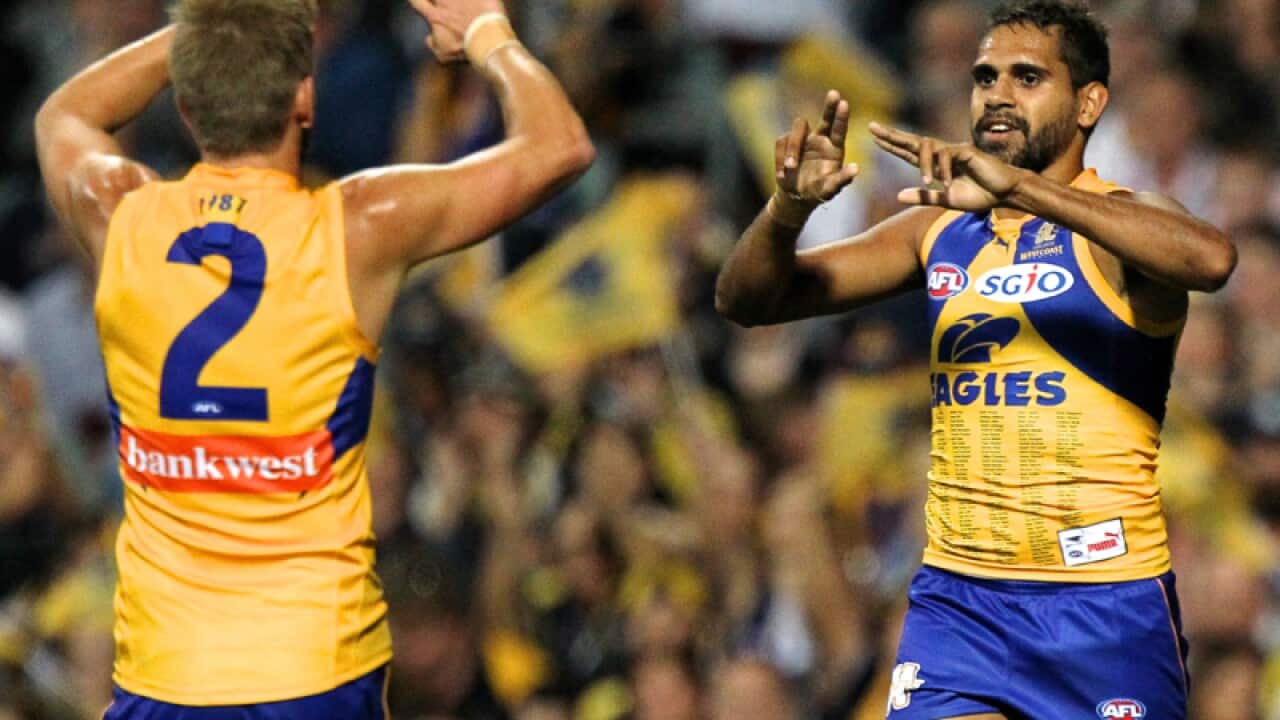 Lewis Jetta (r) of the Eagles celebrates with Mark LeCras
