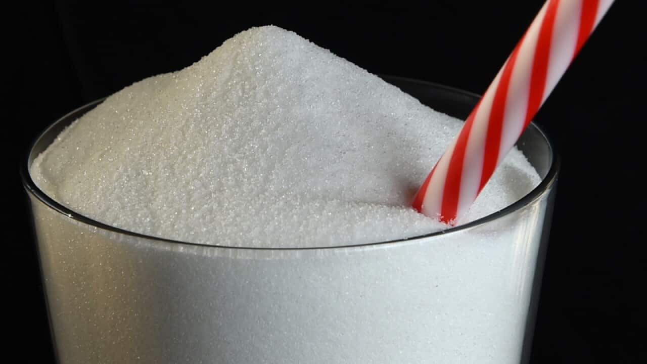 White sugar in a glass