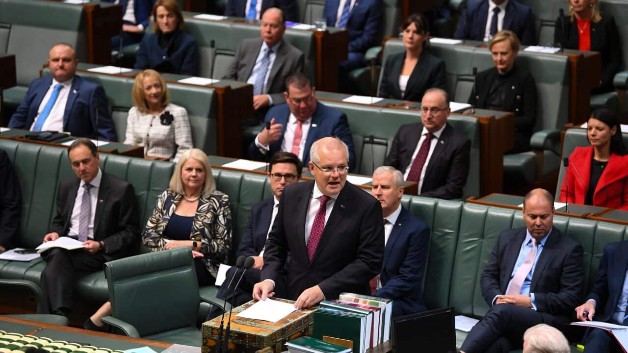 Prime Minister Scott Morrison speaks during the Condolence motion for the late former Australian Prime Minister Bob Hawke in the House of Representatives