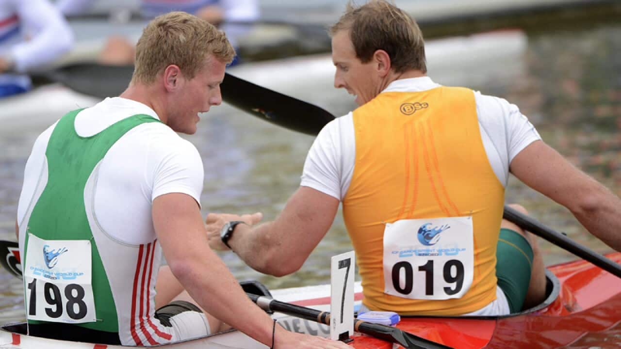 Australian kayaker Ken Wallace (R)