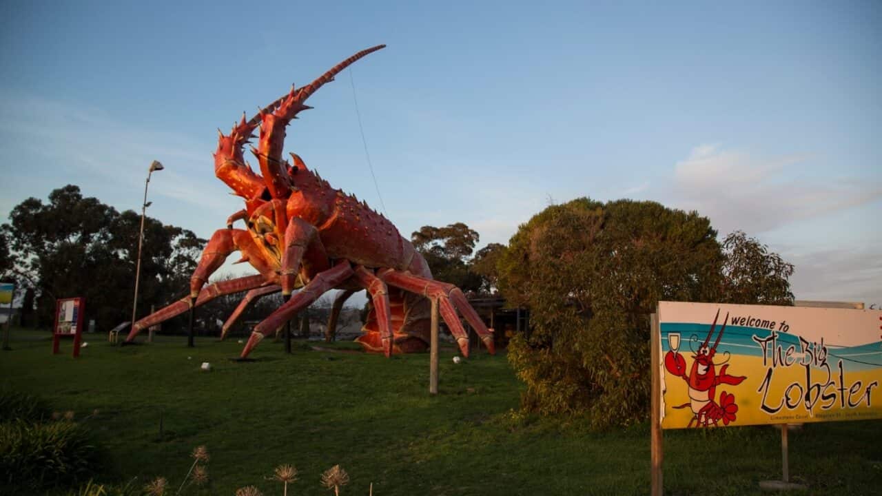 Larry, known as The Big Lobster, in Kingston South East, Australia, Aug. 1, 2018.