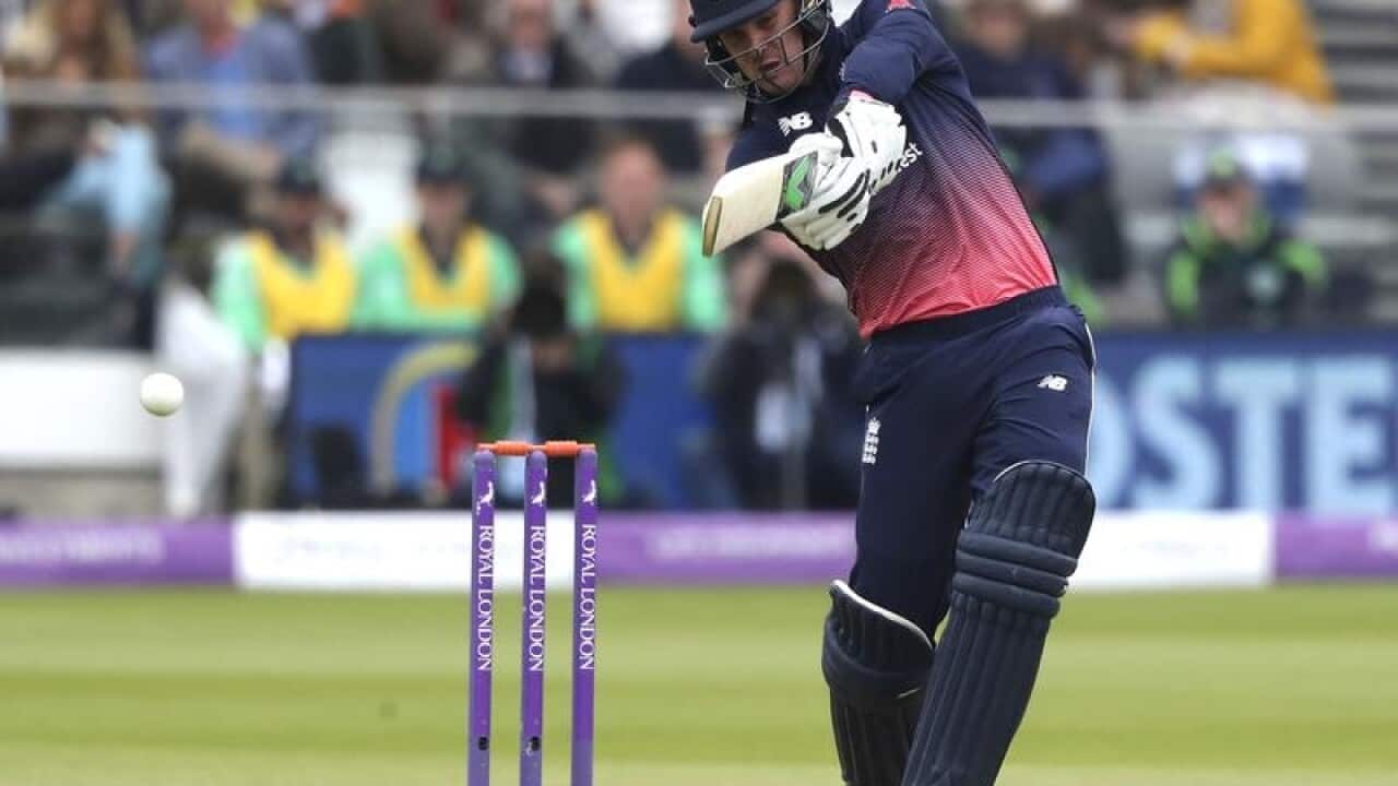 England's Jason Roy batting.