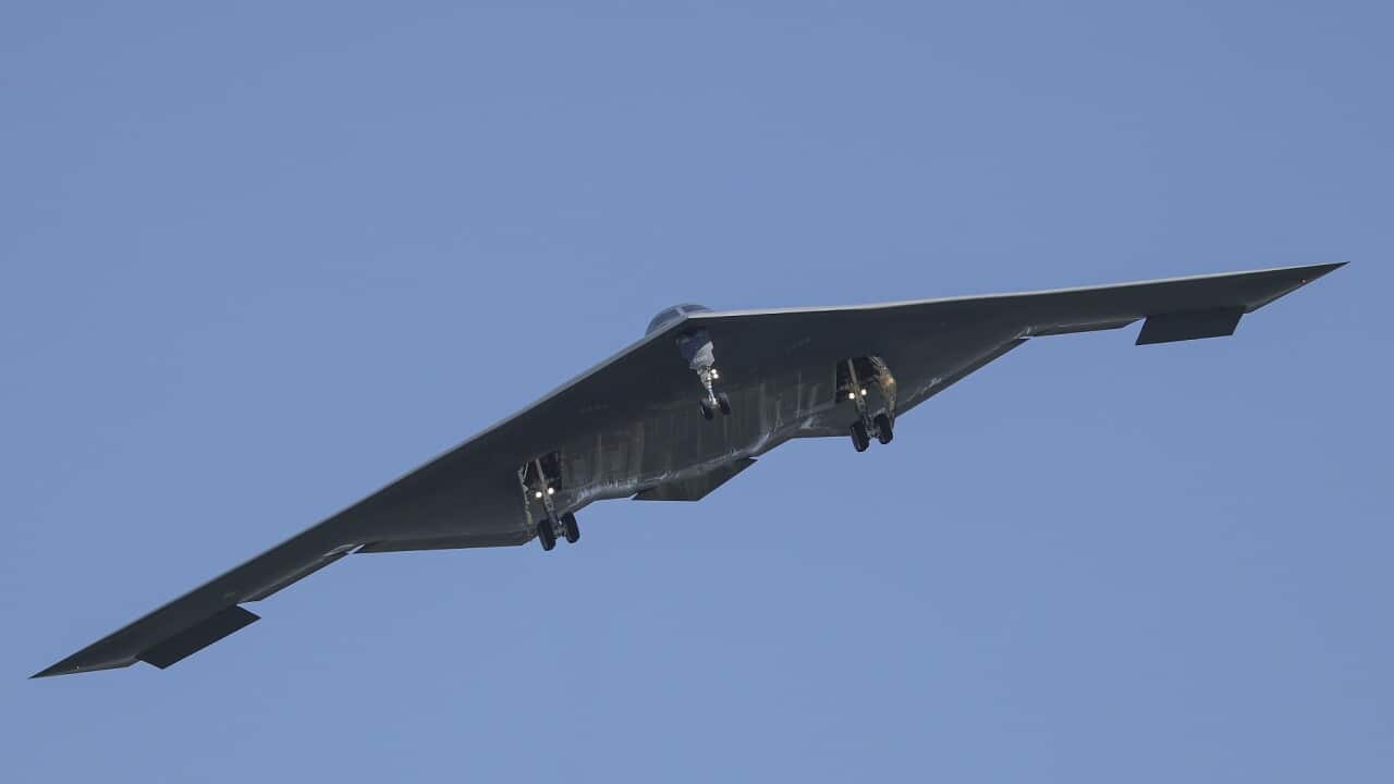 A B-2 bomber arrives back at base in the US m(AAP).