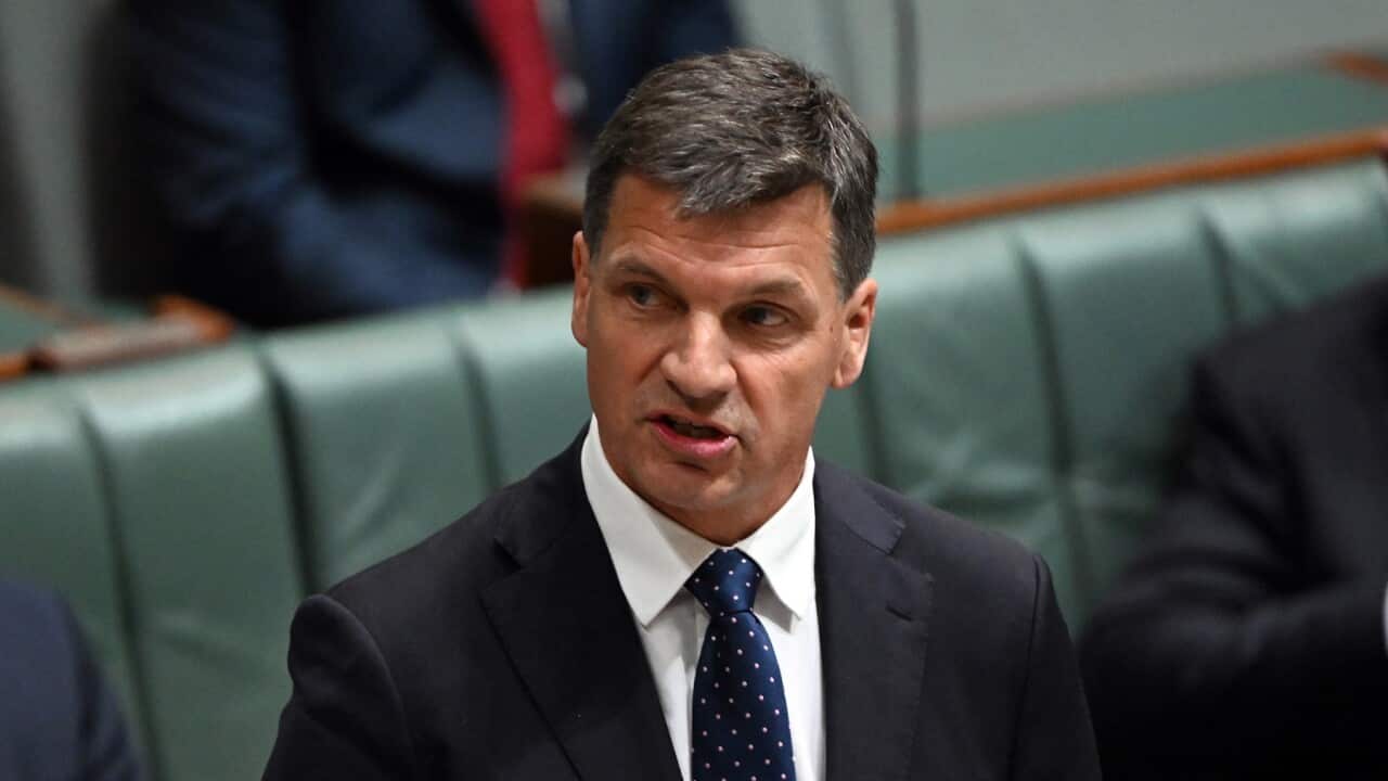 Shadow Treasurer Angus Taylor replies to Treasurer Jim Chalmers budget update in the House of Representatives at Parliament House.