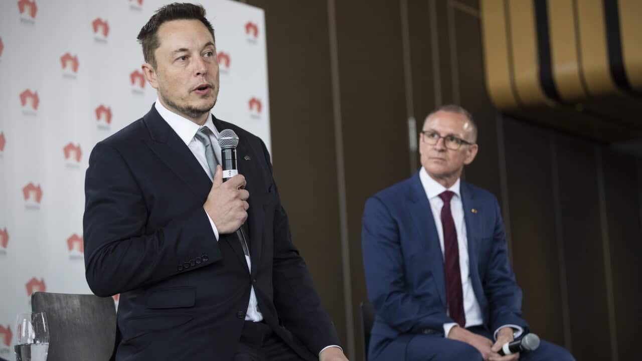 Tesla CEO Elon Musk and SA Premier Jay Weatherill in July 2017.