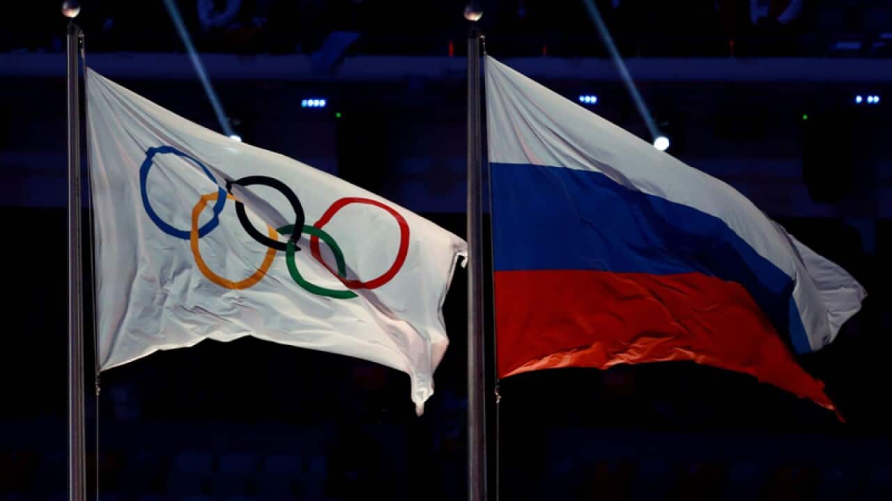 The Olympic and Russian flags