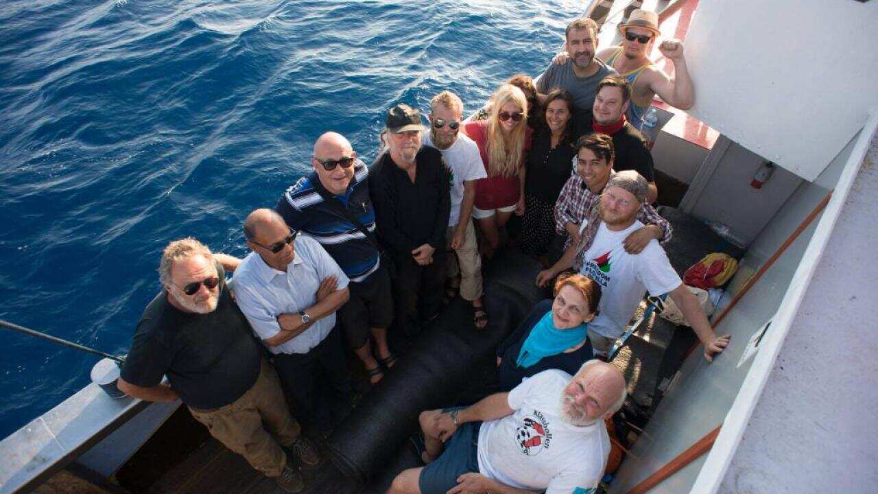 Activists aboard the 'Marianne of Gothenburg', which was blocked by Israel (@GazaFFlotilla).