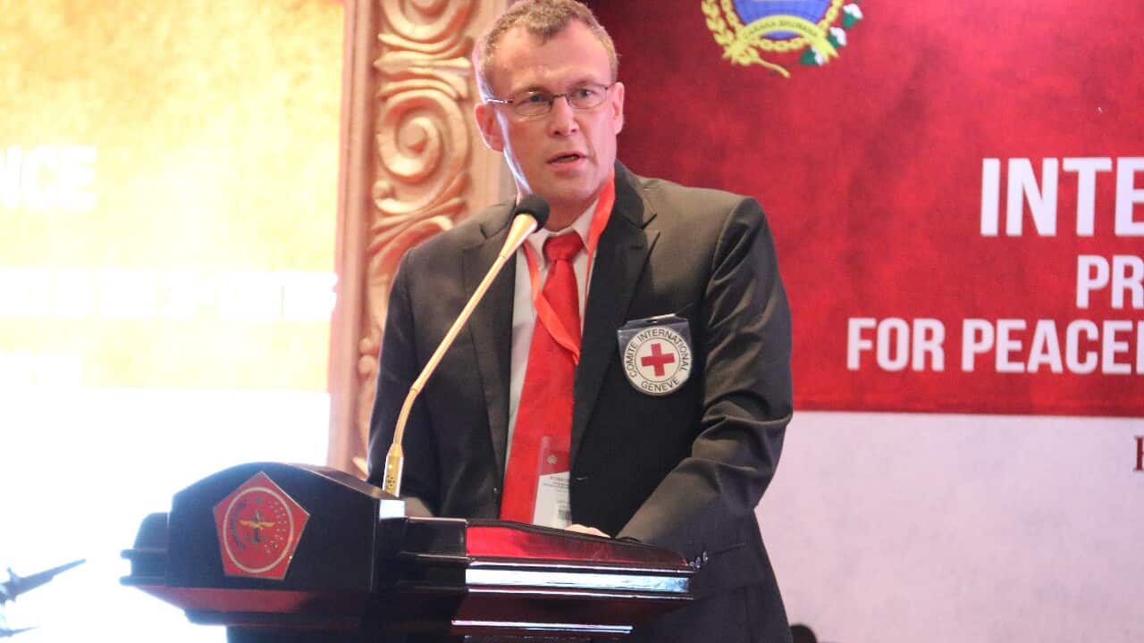 Alexandre Haite delivering closing speech at Preparing Modern Armed Forces for Peacekeeping in 21st century International Conference, Jakarta 27 Jun 2019.
