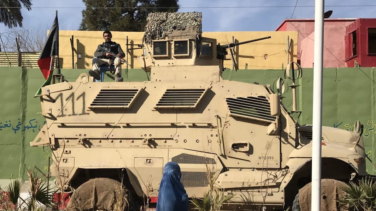 A mine-resistant vehicle in Farah in February.