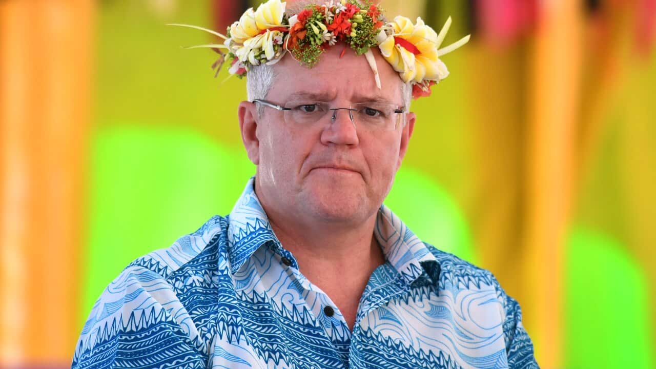 Prime Minister Scott Morrison arrives for the Pacific Islands Forum in Funafuti, Tuvalu, in August 2019.