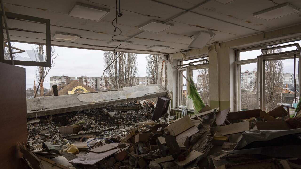 A view of a school damaged by an airstrike by Russian forces in Chernihiv, Ukraine