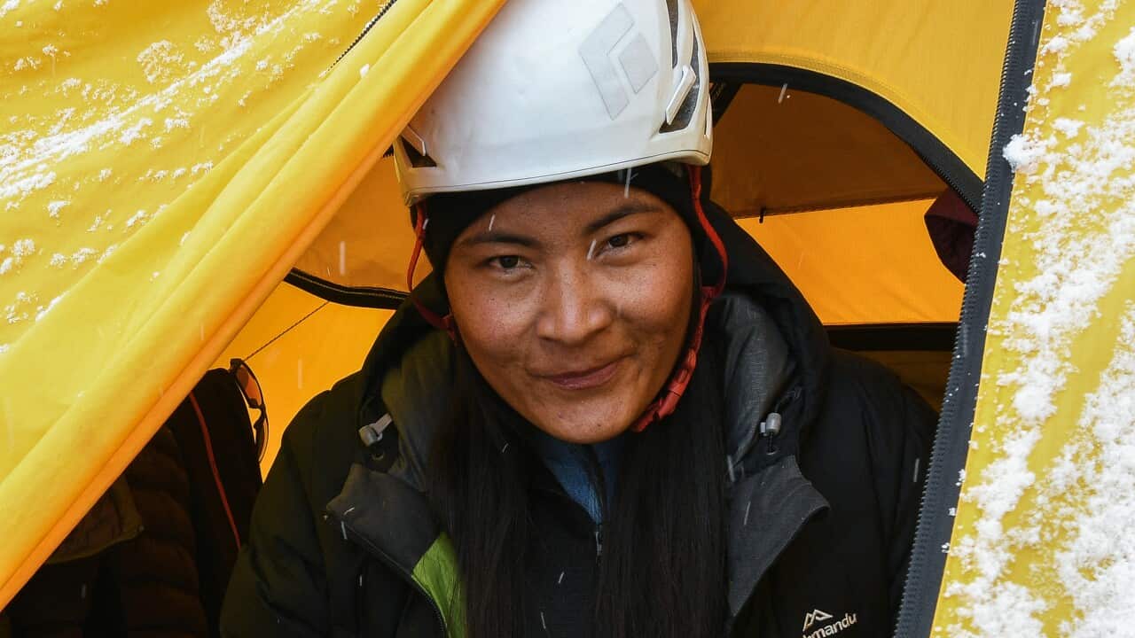 Nepali mountaineer Phunjo Lama at an Everest base camp in the Mount Everest region of Solukhumbu district in eastern Nepal.