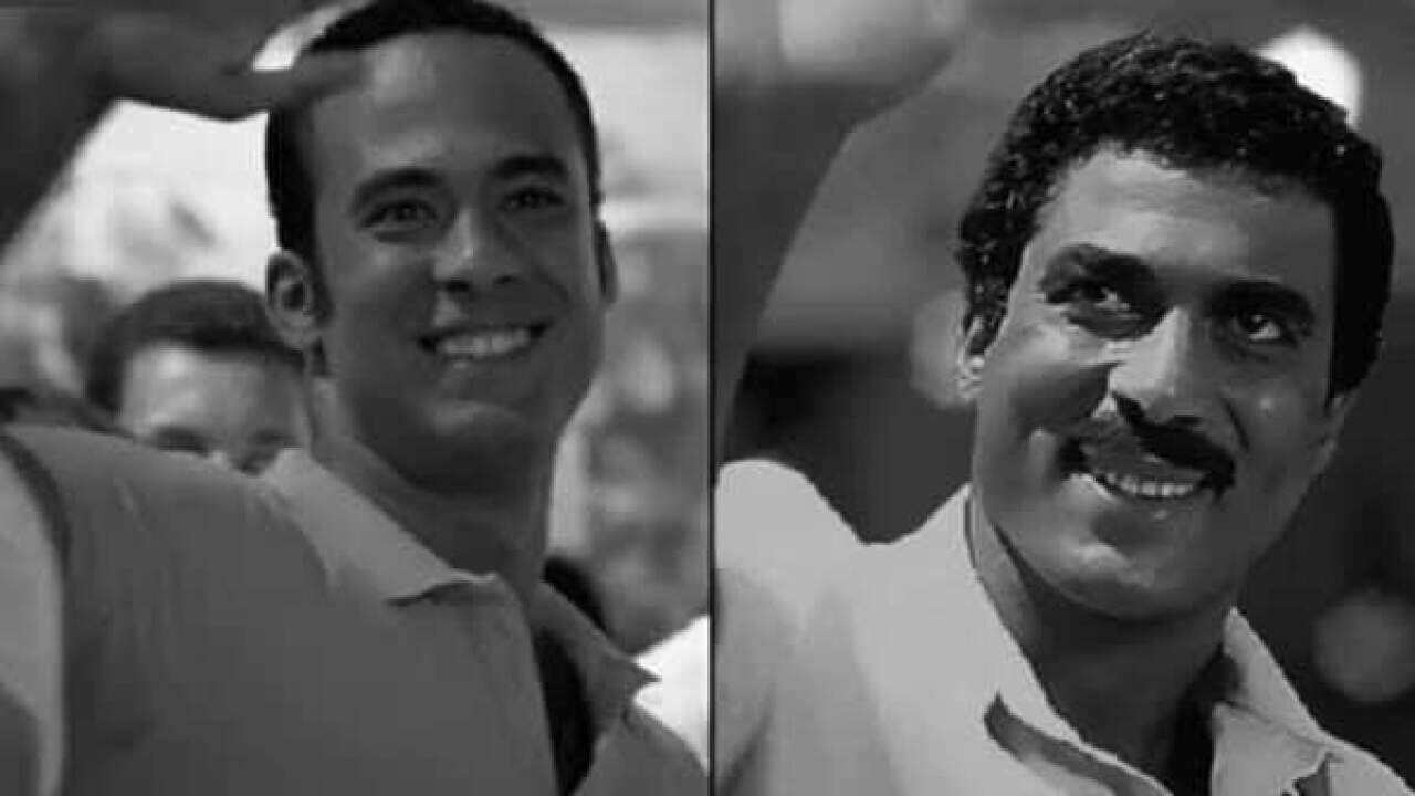 Haitham Ahmed zaki waving to his father Ahmed Zaki 