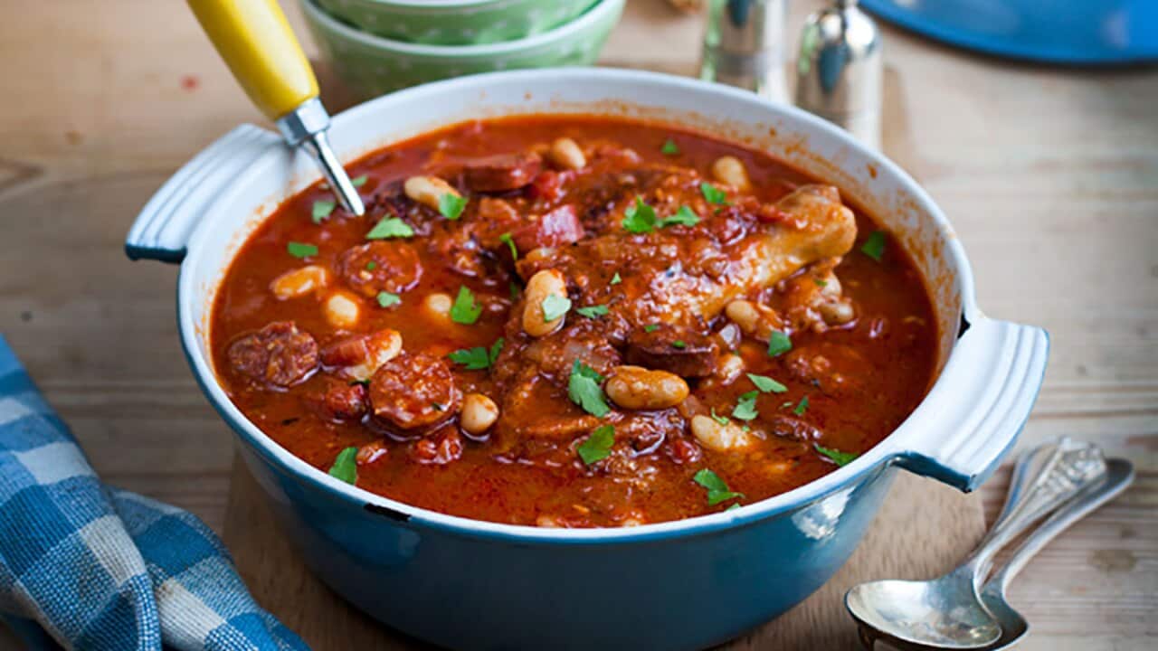 Chorizo chicken bean stew SBS Food