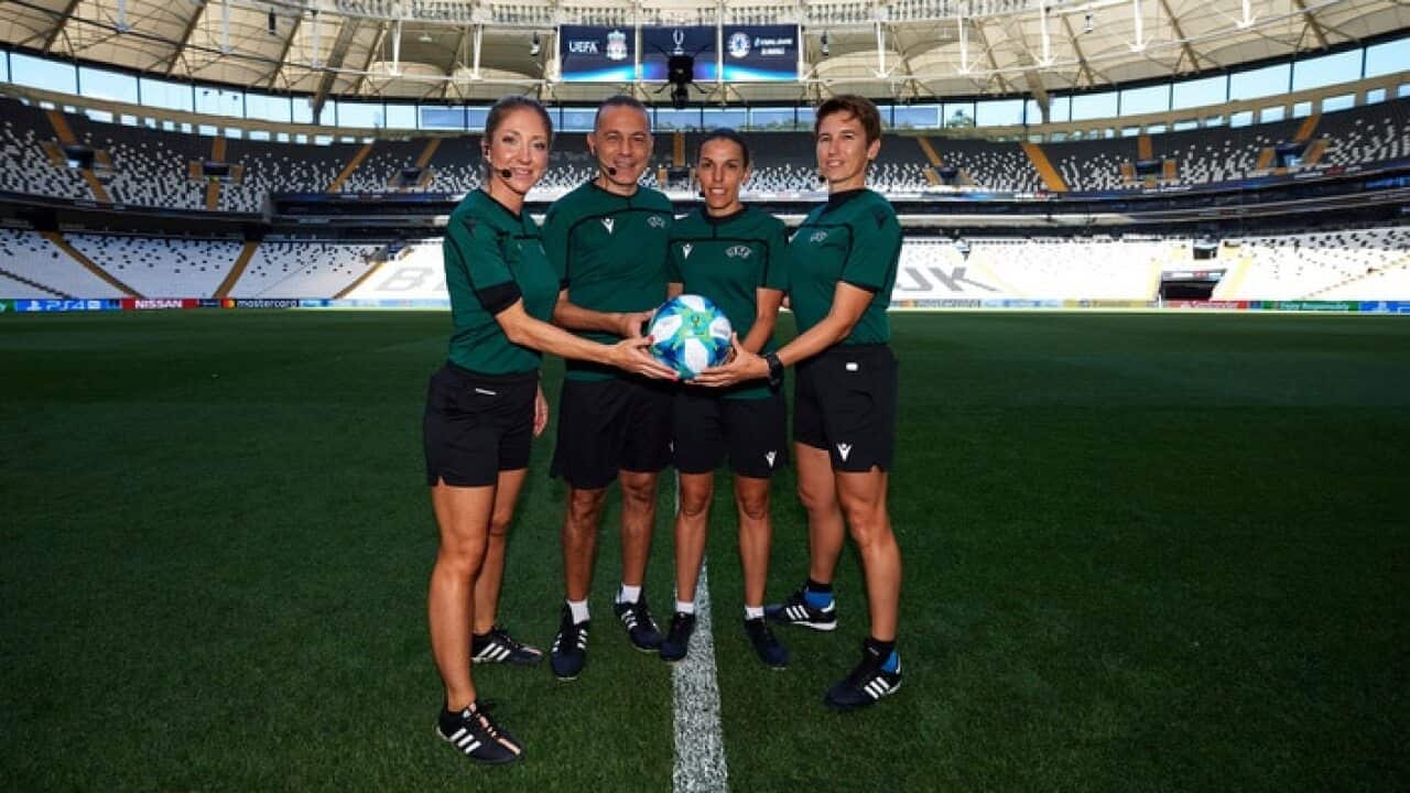 Manuela Nicolosi, Cuneyt Cakir, Stephanie Frappart and Michelle O'Neill (AAP)