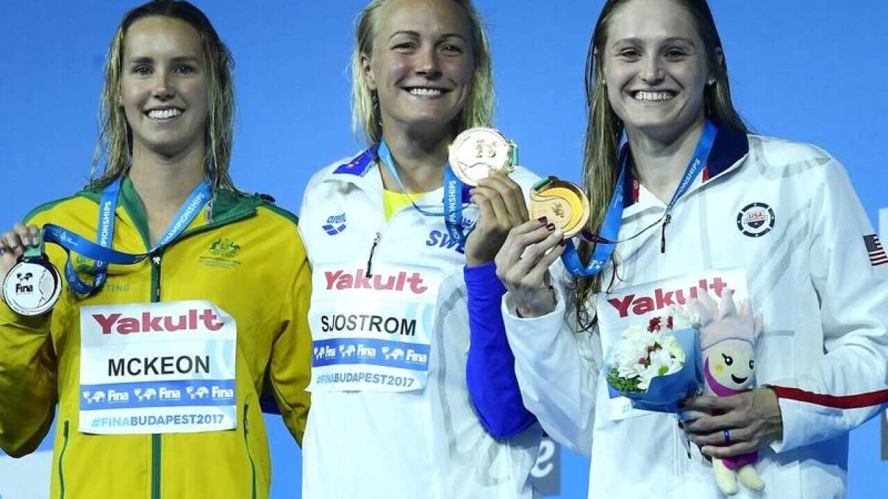 Emma McKeon, Sarah Sjostrom and Keli Worrell