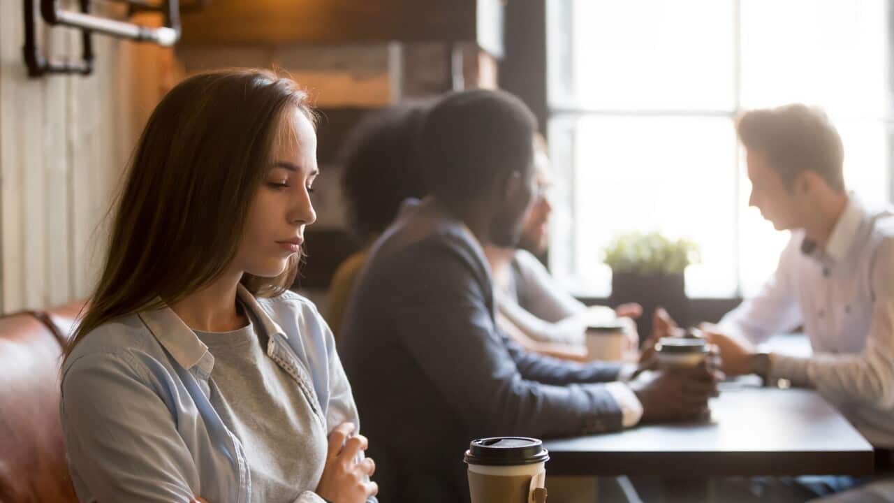 Upset rejected girl ghosted by boyfriend in coffeeshop