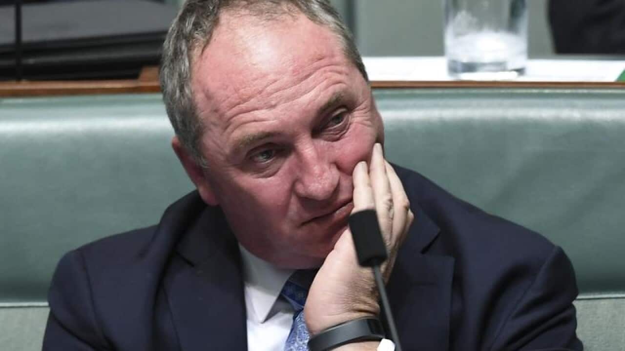 Nationals MP Barnaby Joyce reacts during Question Time.