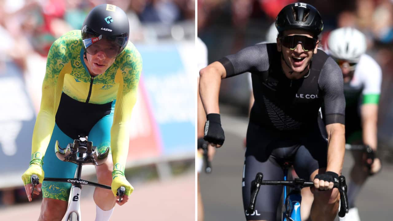 Rohan Dennis (Australia) and Commonwealth Games road race winner Aaron Gate (New Zealand)