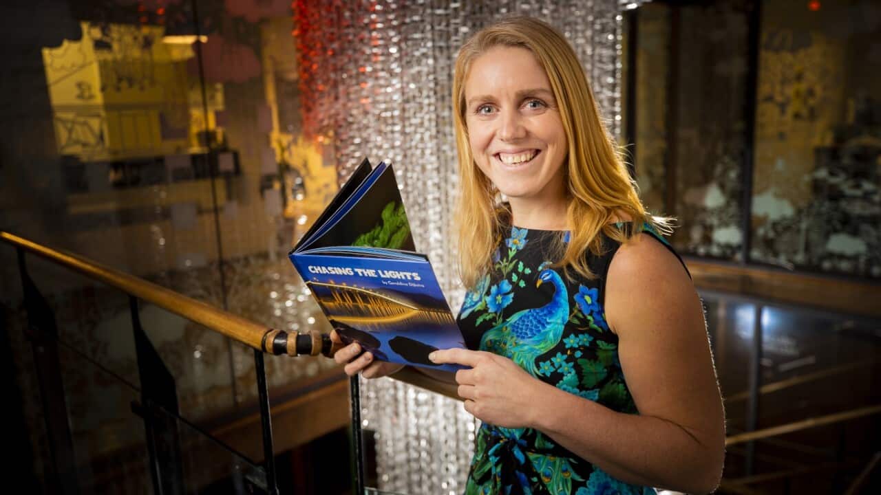 Geraldina Dijkstra with her book Chasing the lights