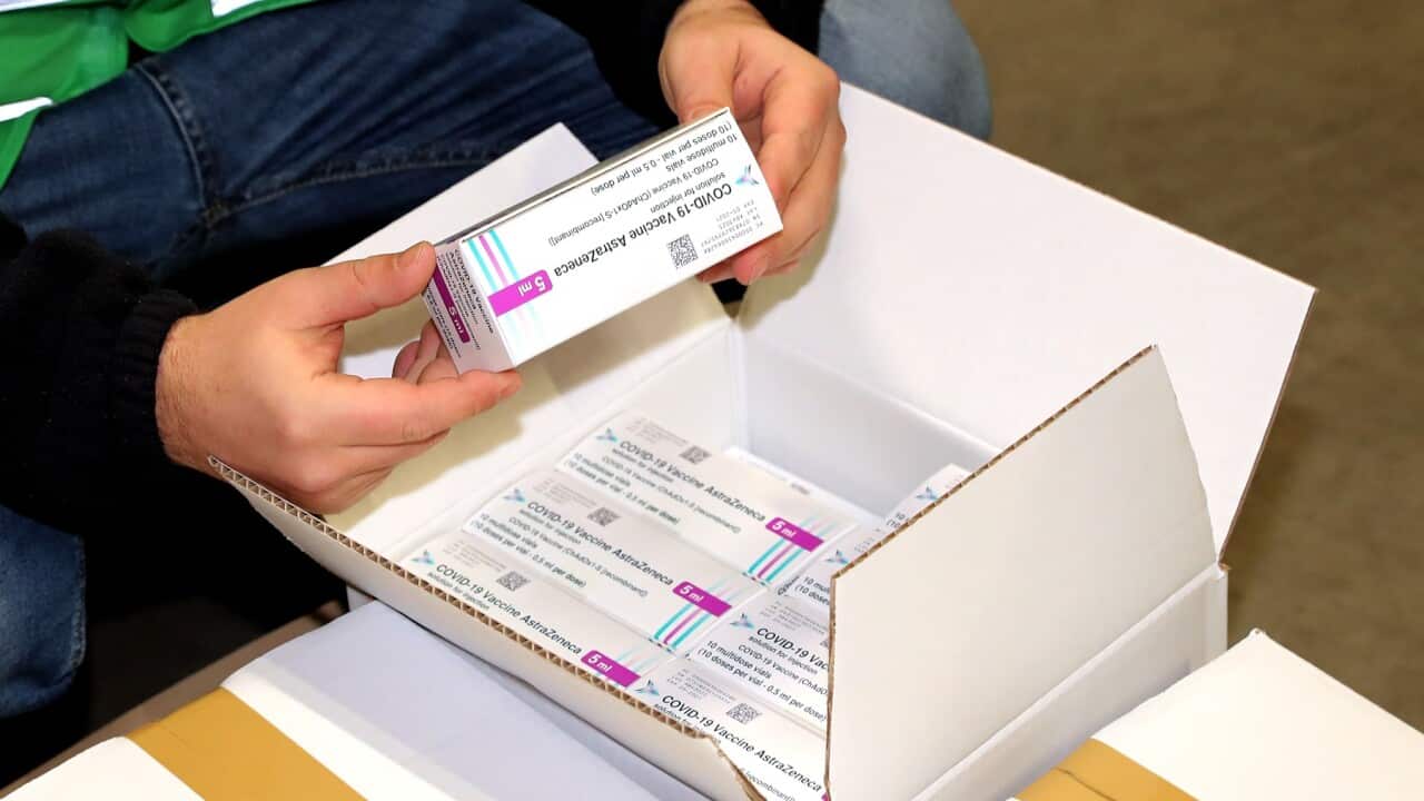 A batch of Oxford-AstraZeneca vaccines arrives at a vaccination centre