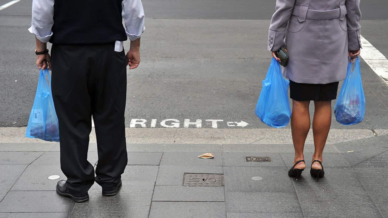 Shoppers with plastic bags