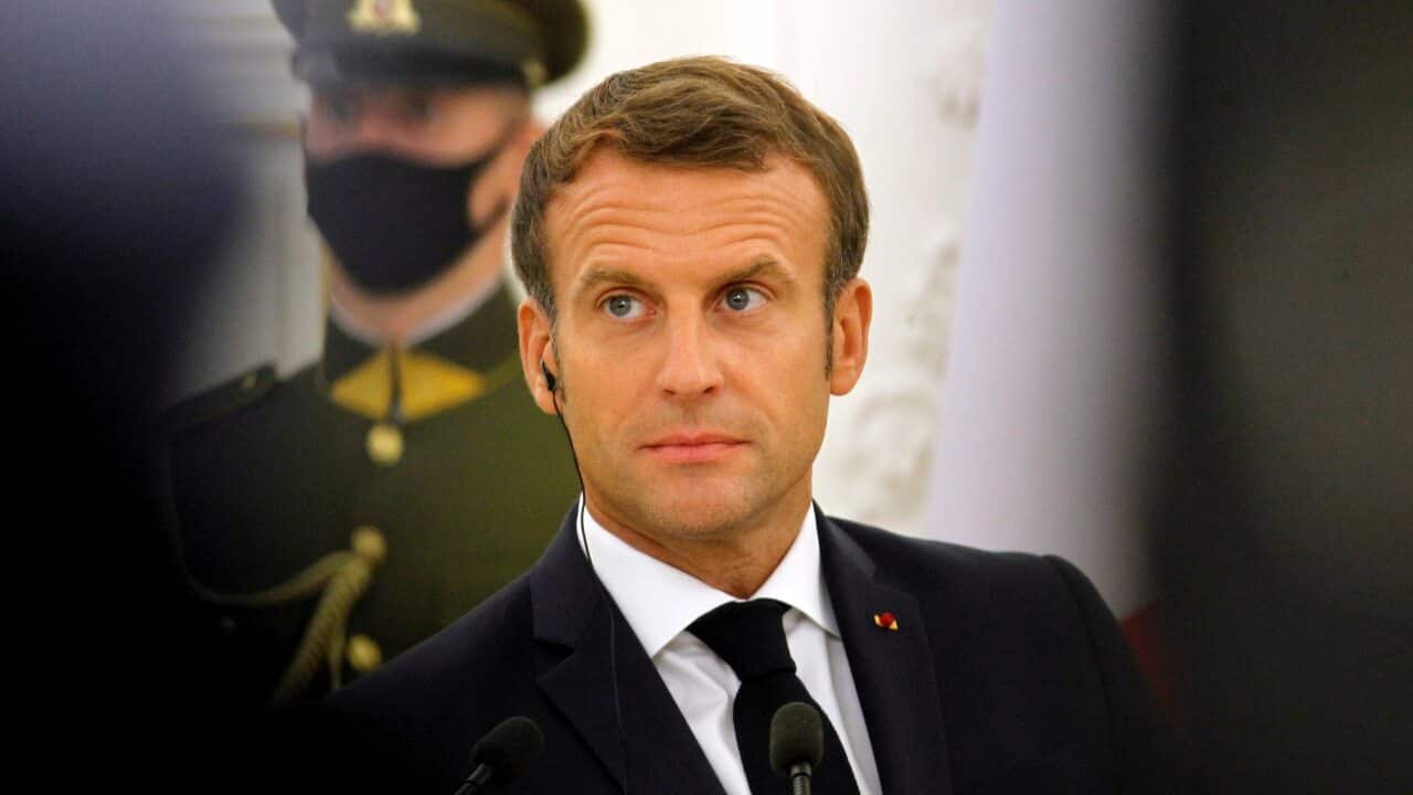 French President Emmanuel Macron in Vilnius, Lithuania.