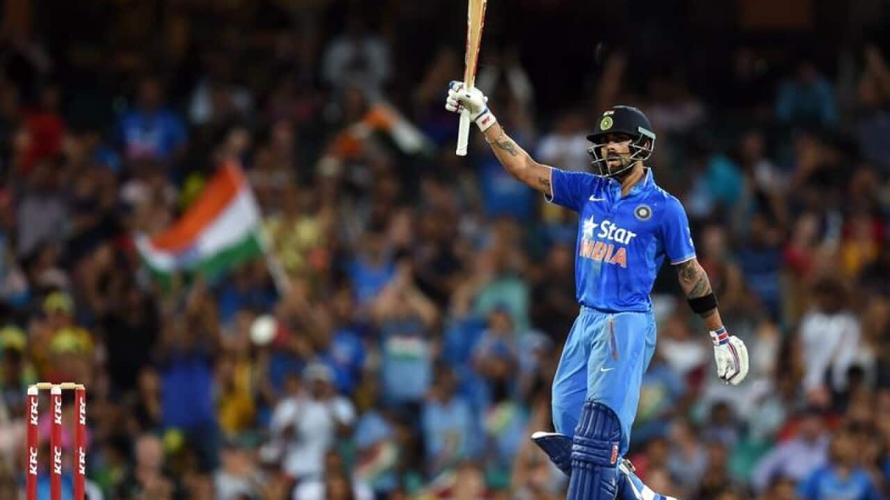 Virat Kohli reacts during a cricket match