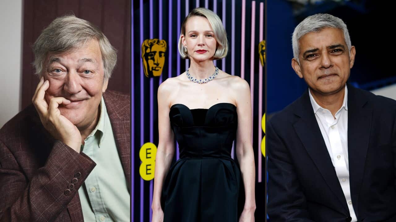 A composite image of two men and a woman in the centre.