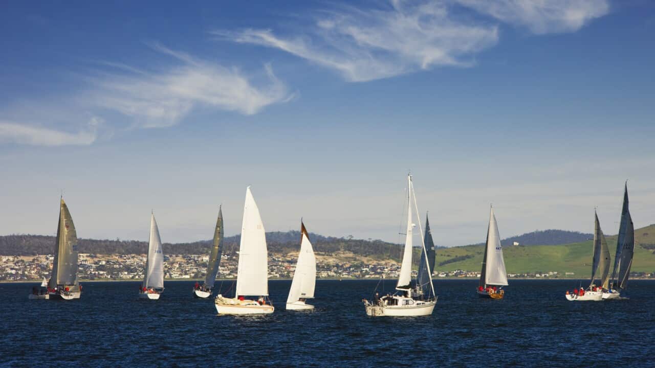 Sail boats in the breezy waters off Hobart