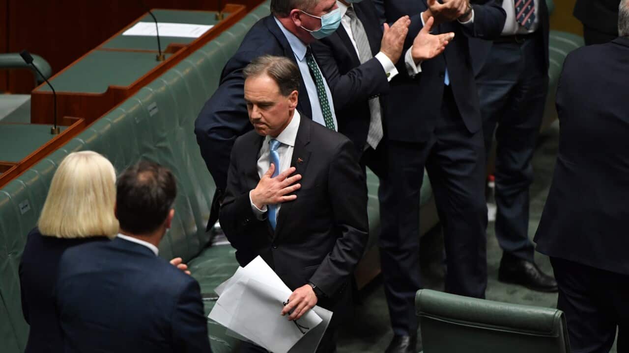 Minister for Health Greg Hunt after his valedictory speech in the House of Representatives at Parliament House in Canberra, Thursday, December 2, 2021. (AAP Image/Mick Tsikas) NO ARCHIVING