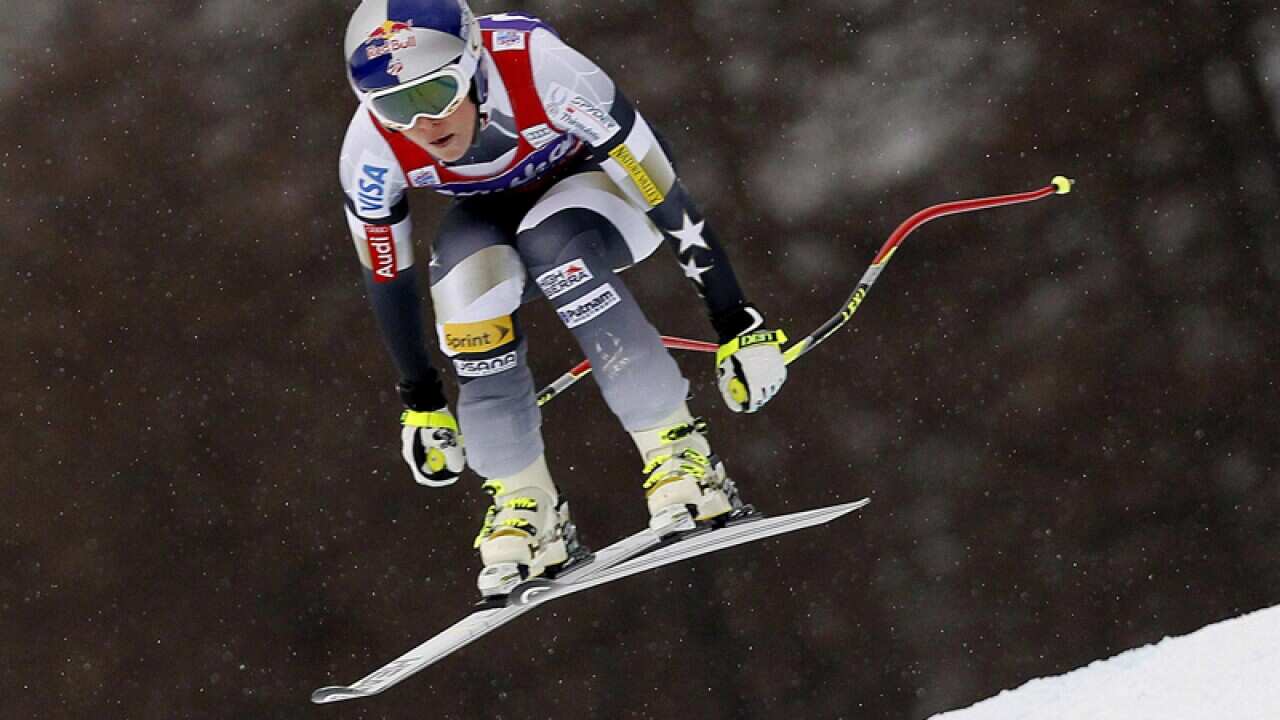 Lindsey Vonn during an alpine ski women's WC downhill event in Cortina