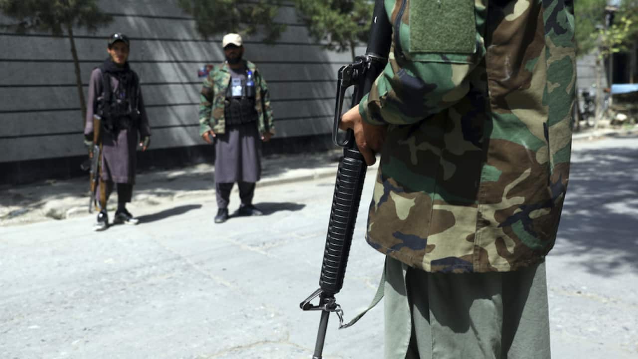 Taliban fighters stand guard at a checkpoint in the Wazir Akbar Khan neighbourhood in Kabul, Afghanistan, Sunday, Aug. 22, 2021