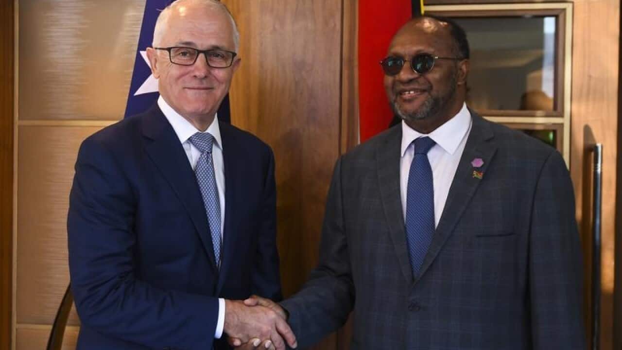 Australian PM Malcolm Turnbull and Vanuatu's PM Charlot Salwai.