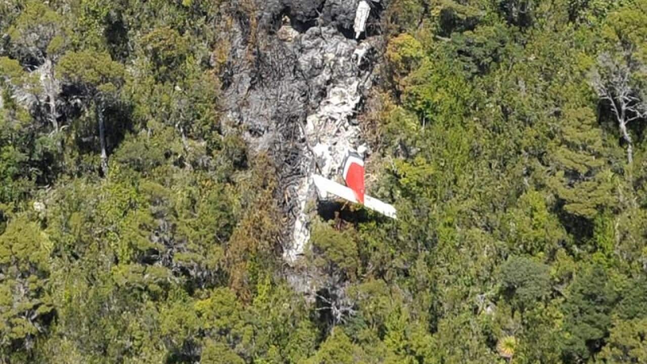 The wreckage of a twin-engine aircraft in Tasmania.