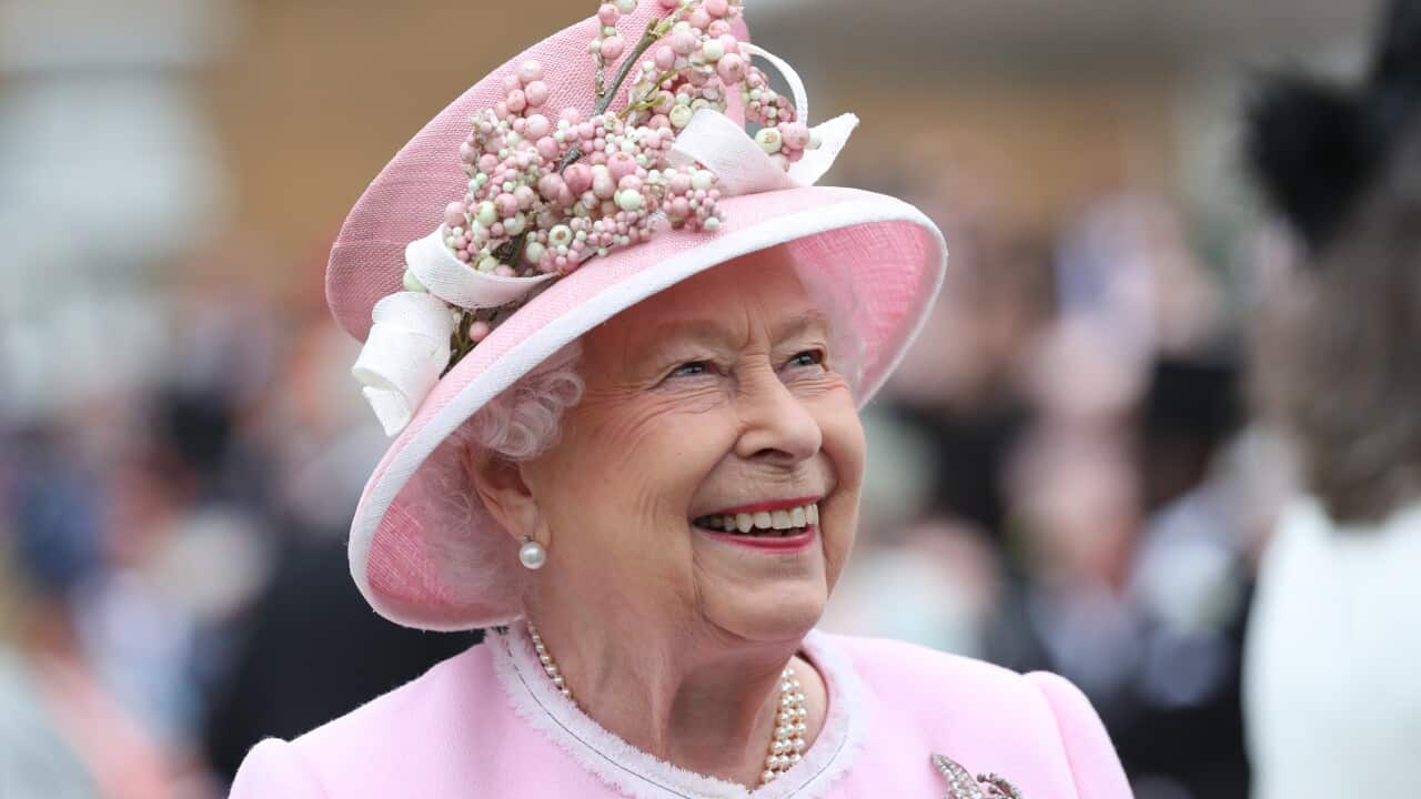Queen Elizabeth II at a garden party at Buckingham Palace in 2019