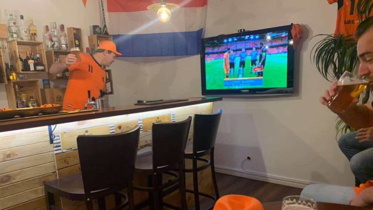 Dutchman Stef Boonstoppel, from Brisbane, build a cafe in his living room to watch EURO2020