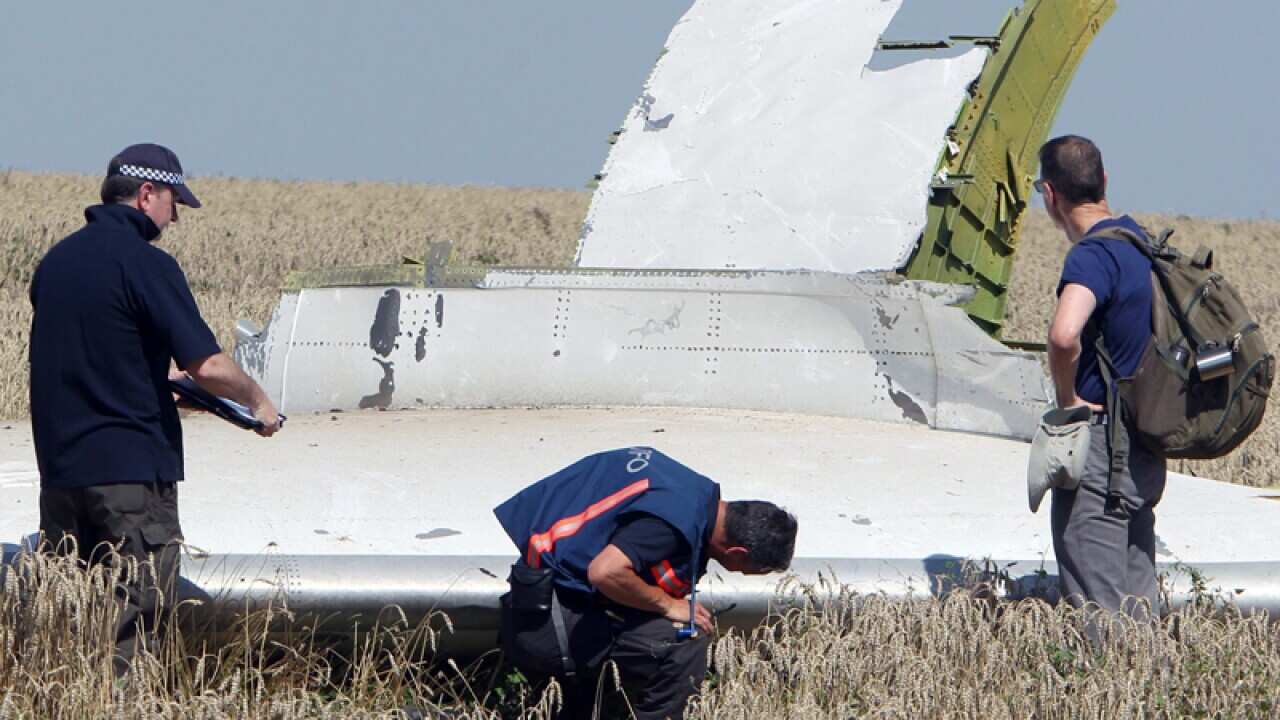 Investigators at the MH17 crash site.