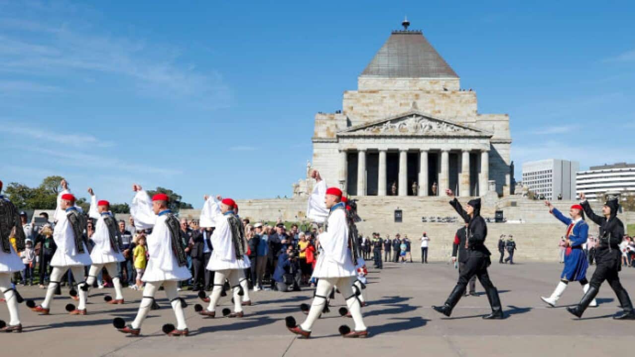 Το άγημα της Προεδρικής Φρουράς κατά την παρέλααση στην Μελβούρνη