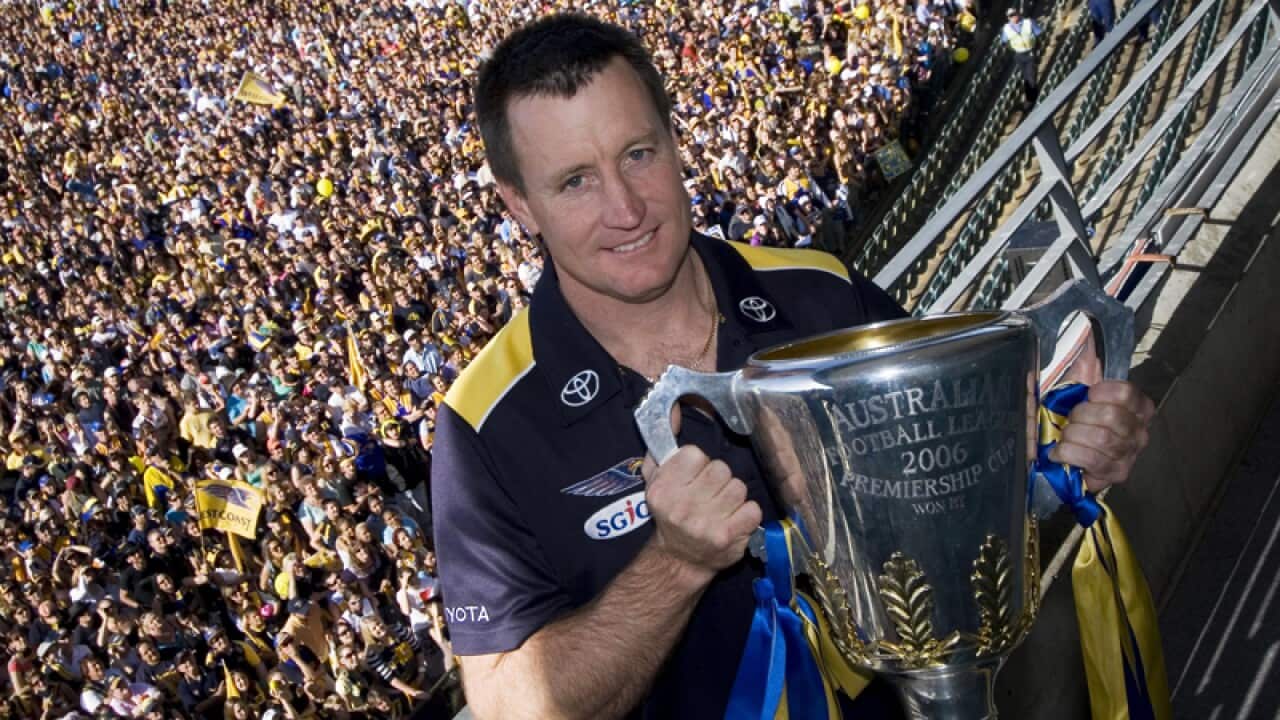 Then-West Coast Eagles coach John Worsfold with the premiership cup