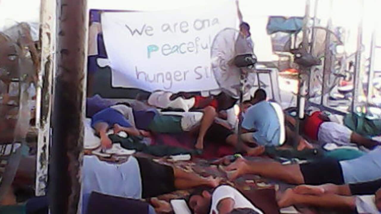 Asylum seekers during a hunger strike at the Manus Island