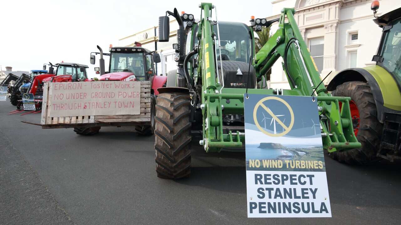 Farmers in Stanley are protesting against wind turbines